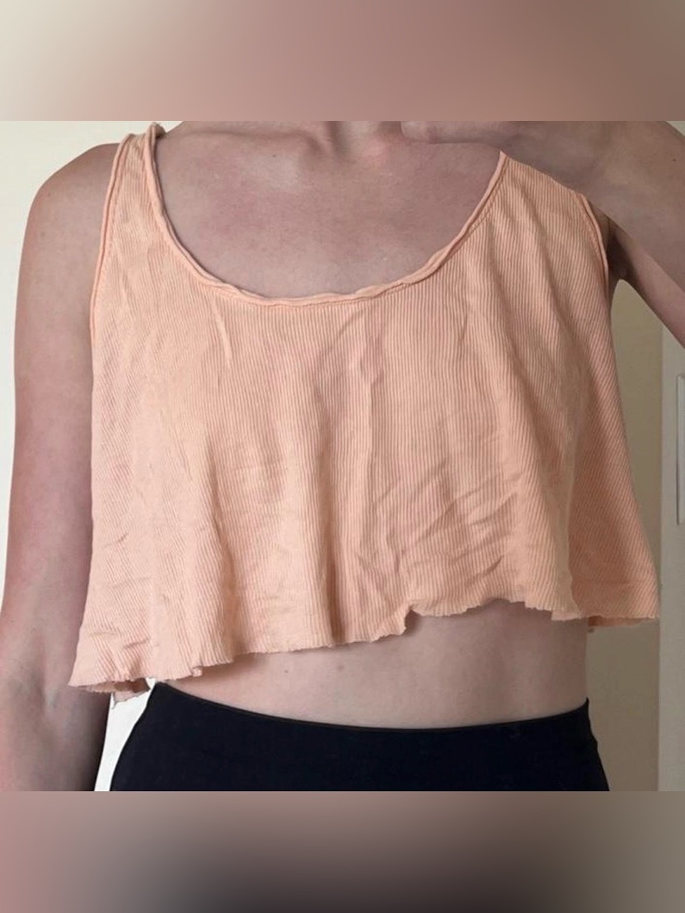 Out From Under Peach Ribbed Flowy Crop Tank